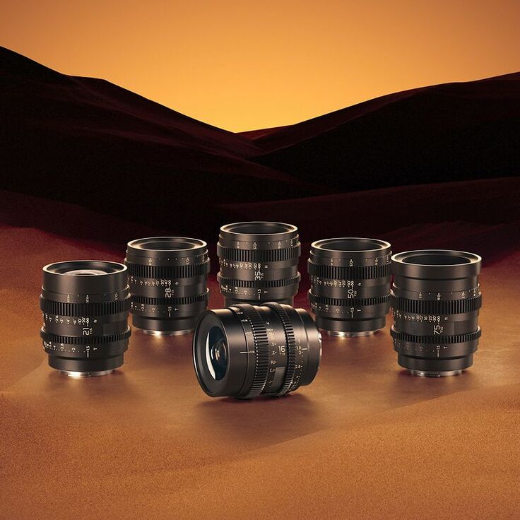 Thypoch’s Simera-C 16mm T1.9 FF surrounded by its cine prime family 